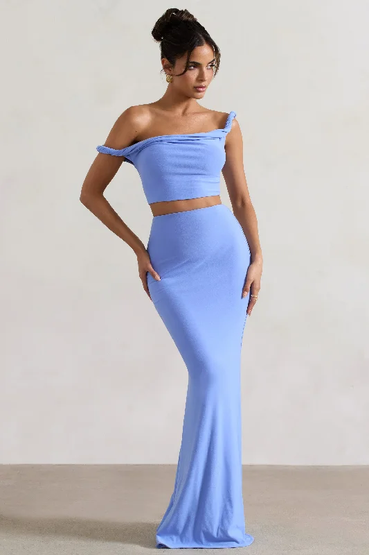 VogueNeve | Blue Gathered Maxi Skirt