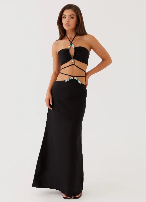 Denim-on-denimNeveah Beaded Maxi Skirt - Black