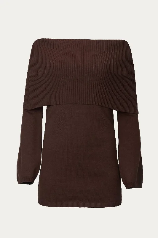 Business-chicOff-The-Shoulder Sweater Dress In Chocolate