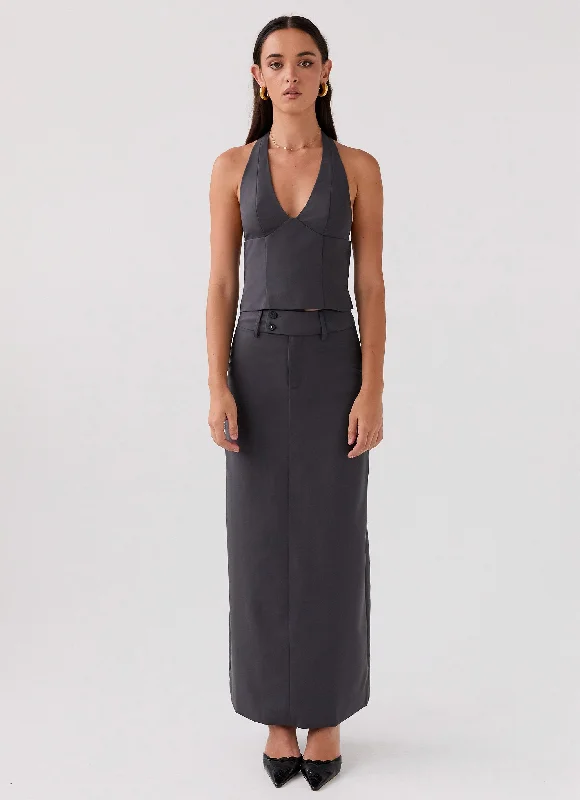SophisticatedOn Call Tailored Maxi Skirt - Charcoal