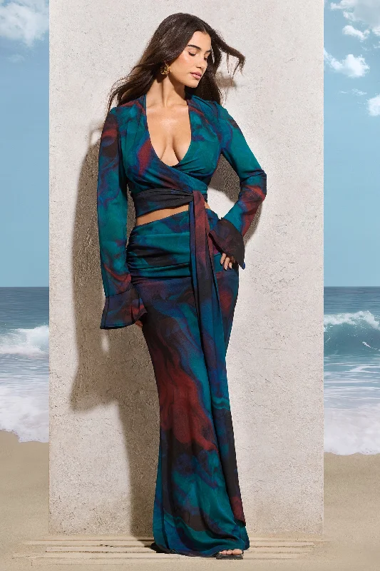 Romantic laceOut Of Bounds | Blue Print Chiffon Split Maxi Skirt