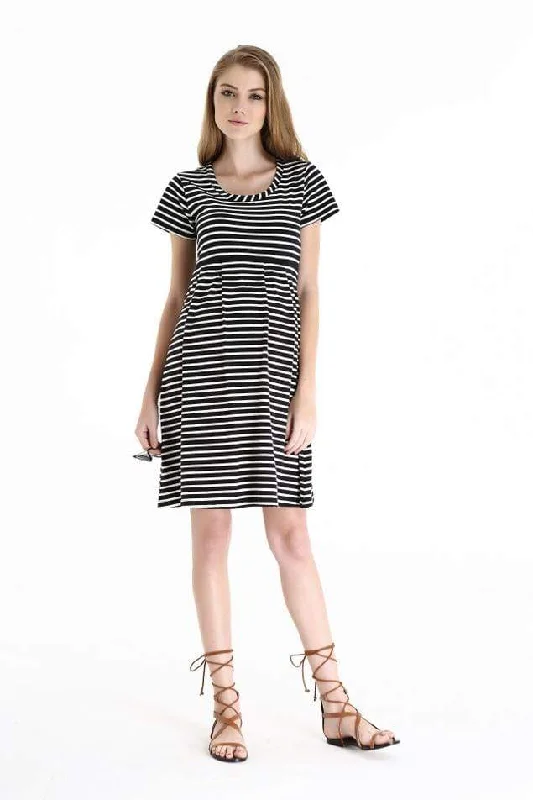 Sunlit beautyPatience Black Stripe Short Sleeve Dress