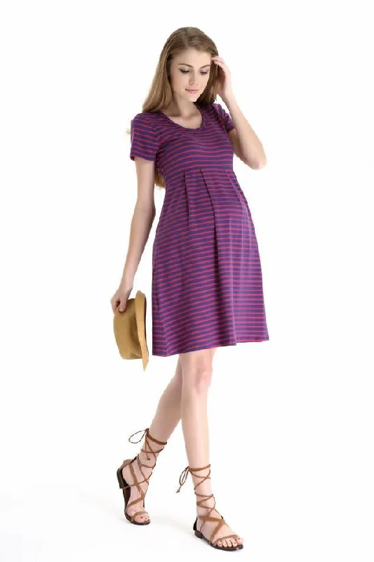 Warm-weather charmPatience Red Stripe Short Sleeve Maternity Dress