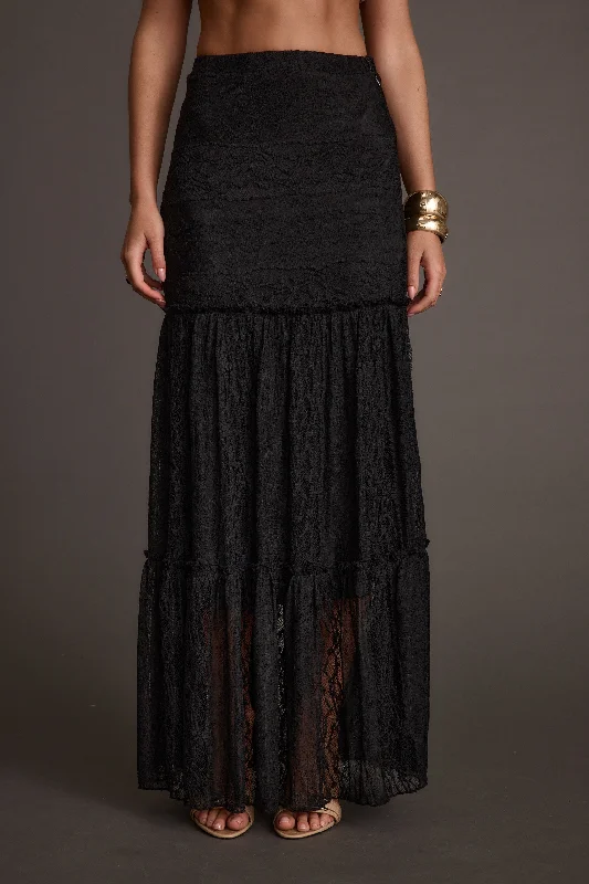 Laid-back-luxePoppy Black Lace Maxi Skirt