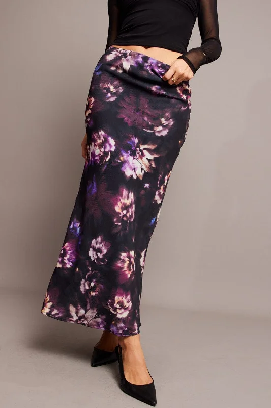 ModishPurple Floral Slip Skirt Maxi