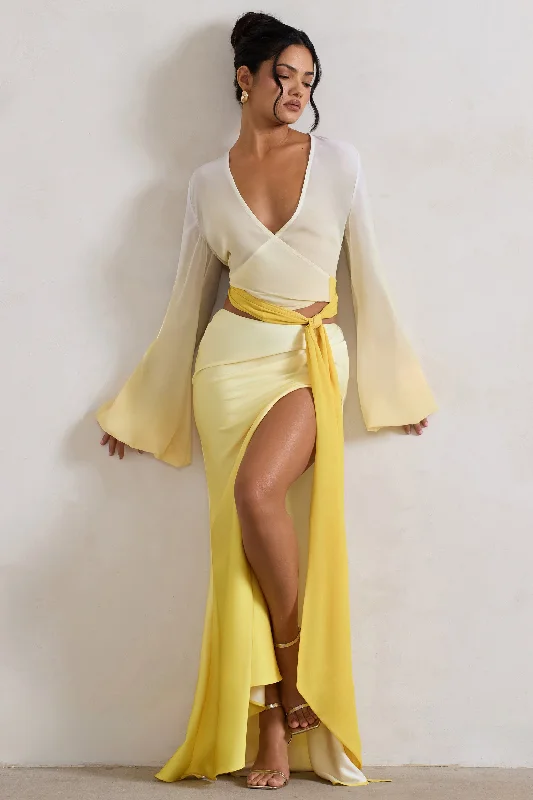 Avant-gardeSerita | Yellow Ombre Satin Split Maxi Skirt