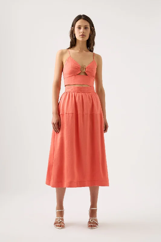 Casual-luxeShelly Flare Tuck Midi Skirt