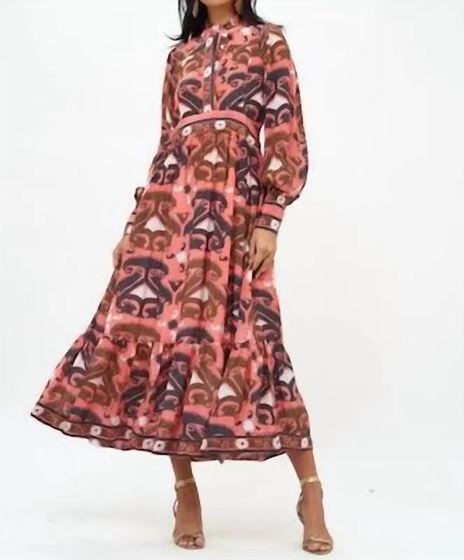 StylishShirt Waist Dress In Brick/uzbek