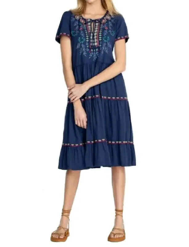 Boho-luxeSicilia Tiered Knit Dress in Navy