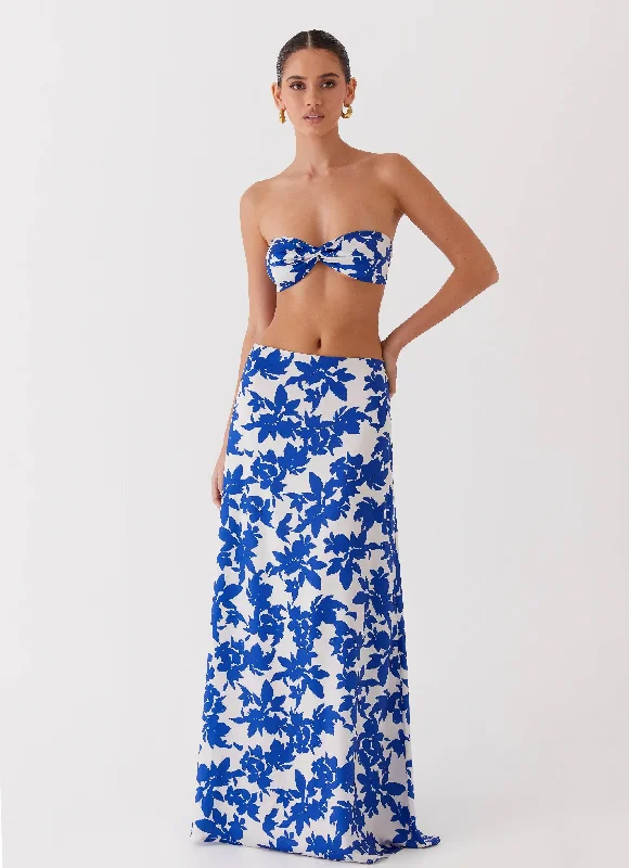 Sneakers-approvedSky Gaze Low Rise Maxi Skirt - Blue Floral