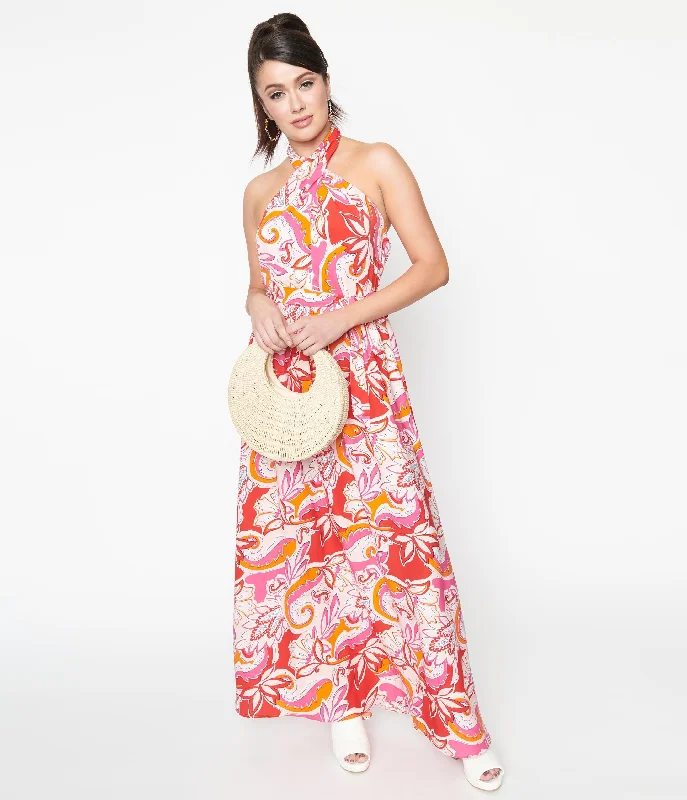 Elegant-neutralSmak Parlour 1970s Pink & Red Floral Budding Romance Maxi Dress