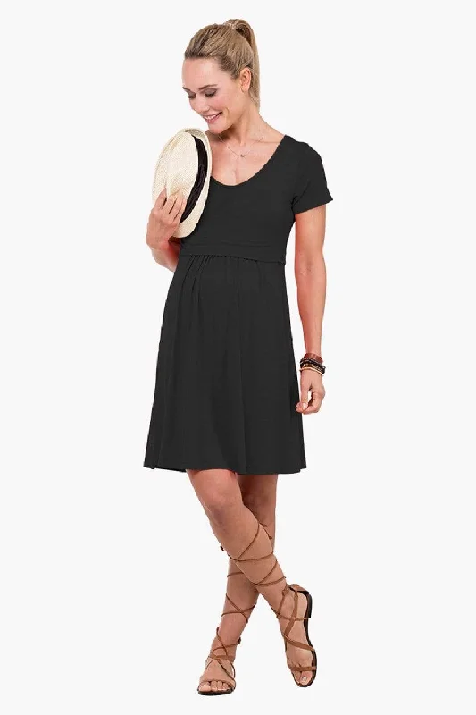 Seaside sophisticationBetsy V-Neck Short Sleeve Nursing Dress Black