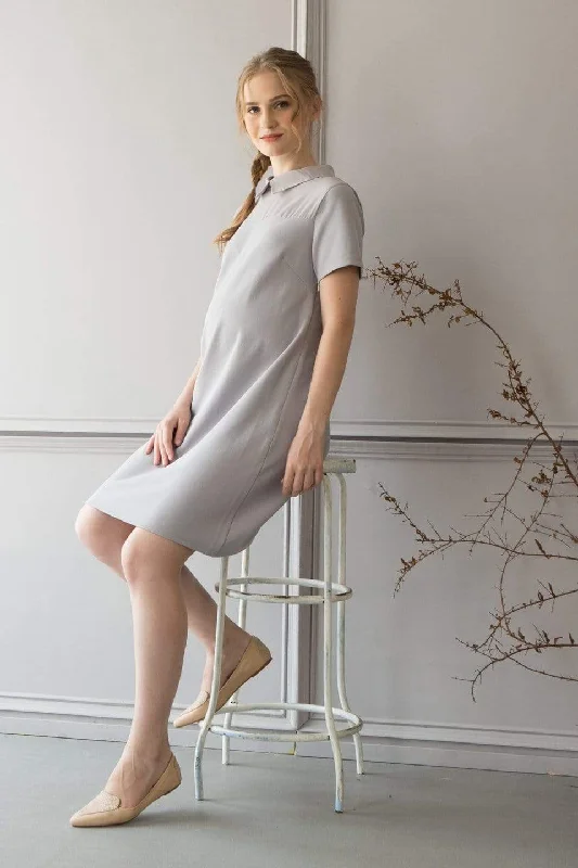 Earthy eleganceShort Sleeves Yeva Nursing Dress Grey