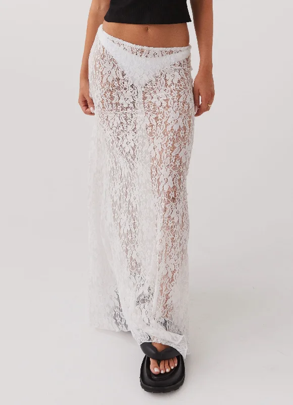 Subtle luxurySugar Sweet Lace Maxi Skirt - White