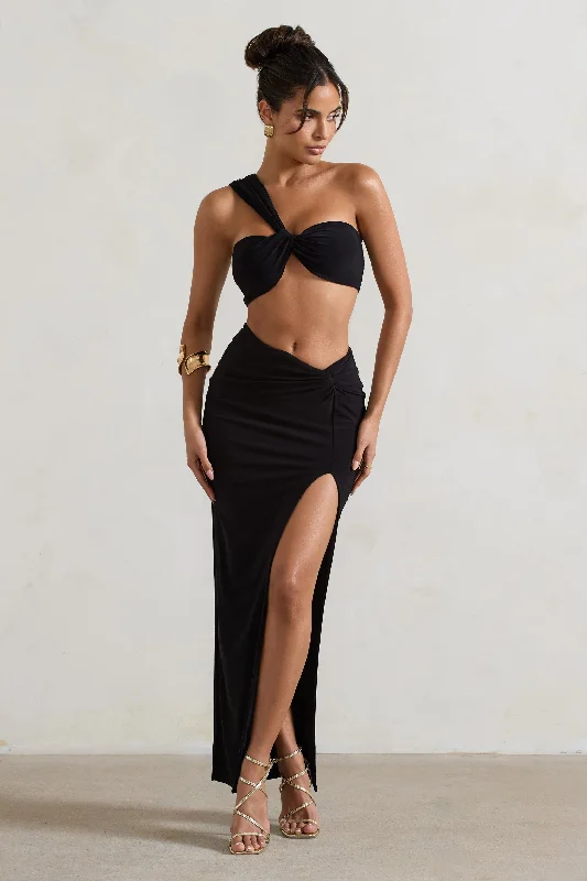 Street-futurismTender Kiss | Black High Waist Thigh Split Maxi Skirt