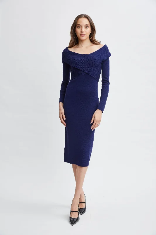 Crisp & refinedOff Shoulder Wool Sweater Dress