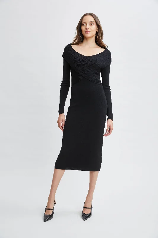 Effortless sophisticationOff Shoulder Wool Sweater Dress