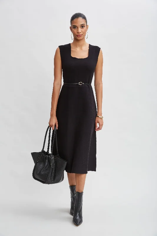 Earth-tone beautySquare Neck Belted Sweater Dress