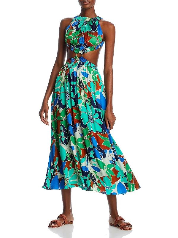 Old-money aestheticTheia Womens Printed Cut-Out Maxi Dress