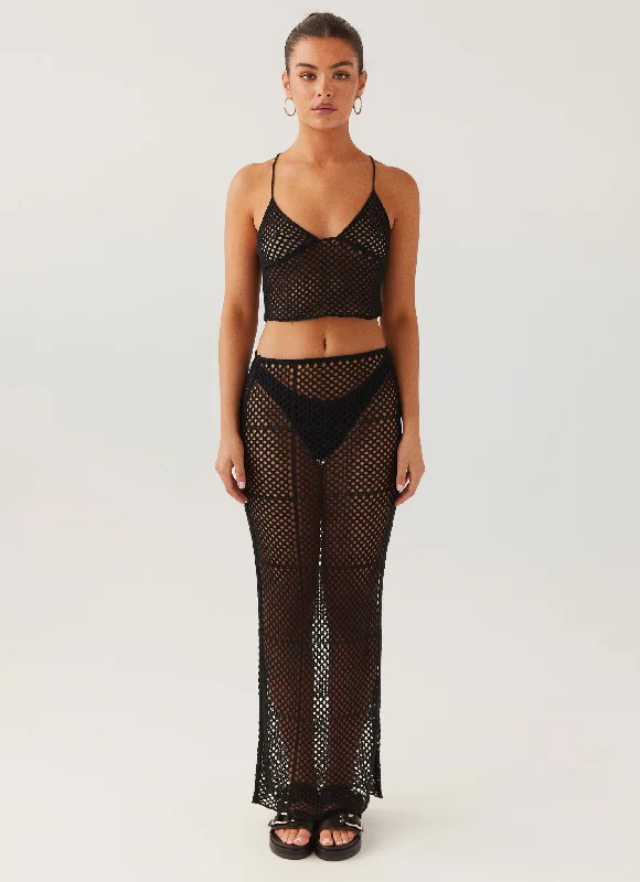 Boho-luxeTidal Dream Crochet Maxi Skirt - Black