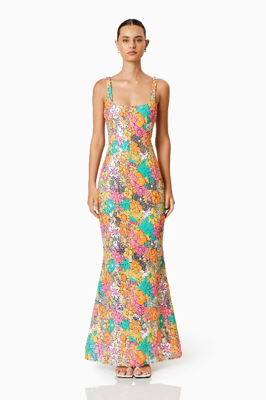 GlamorousTiki Floral Sequin Fitted Maxi Dress In Multi