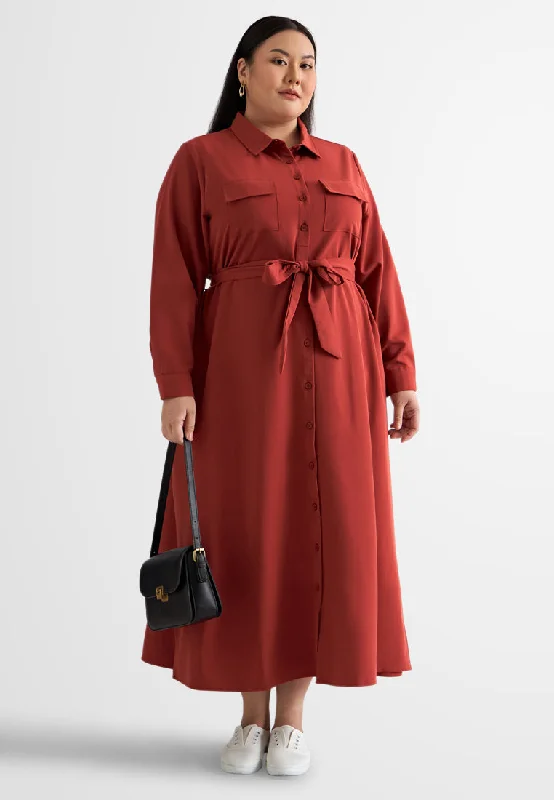 Soft rufflesTreena Long Trench Style Button Dress Shirt (Premium Material)