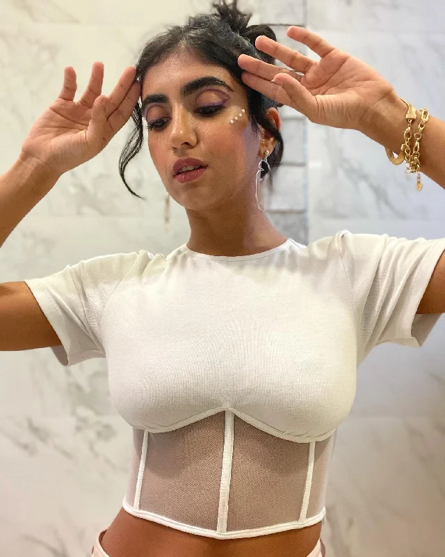 Island eleganceTwyla White Mesh Corset T-Shirt