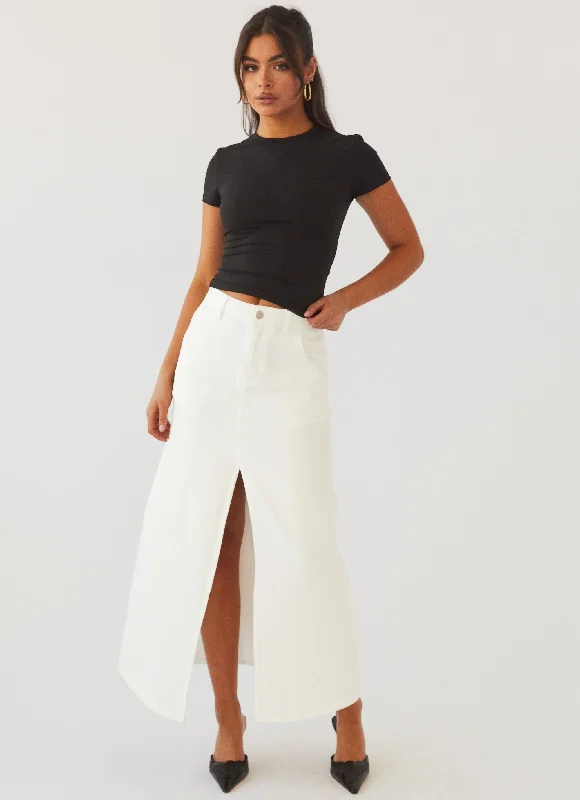 Cosmopolitan-styleWalk This Way Denim Maxi Skirt - Bone