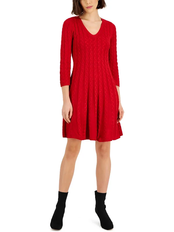 Refined-modernWomens Cable Knit V-Neck Sweaterdress