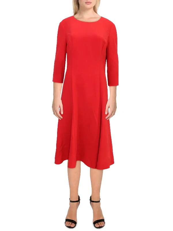 Futuristic-silhouettesWomens Flared Three-Quarter Sleeve Midi Dress