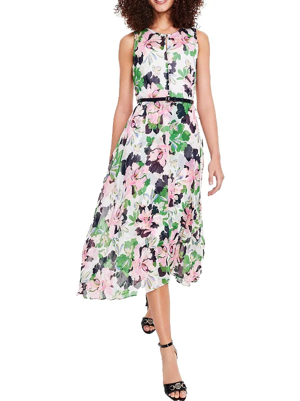 Sleek-modernWomens Floral Fit & Flare Midi Dress