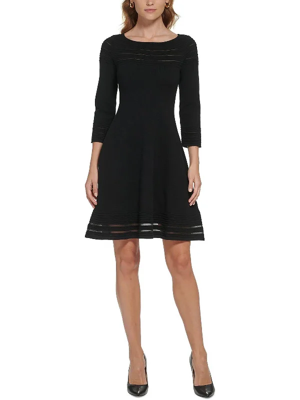 Tailored-eleganceWomens Knit Mesh Striped Sweaterdress