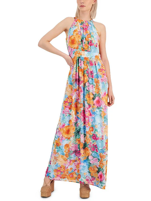 Streamlined-techWomens Pleated Floral Print Maxi Dress