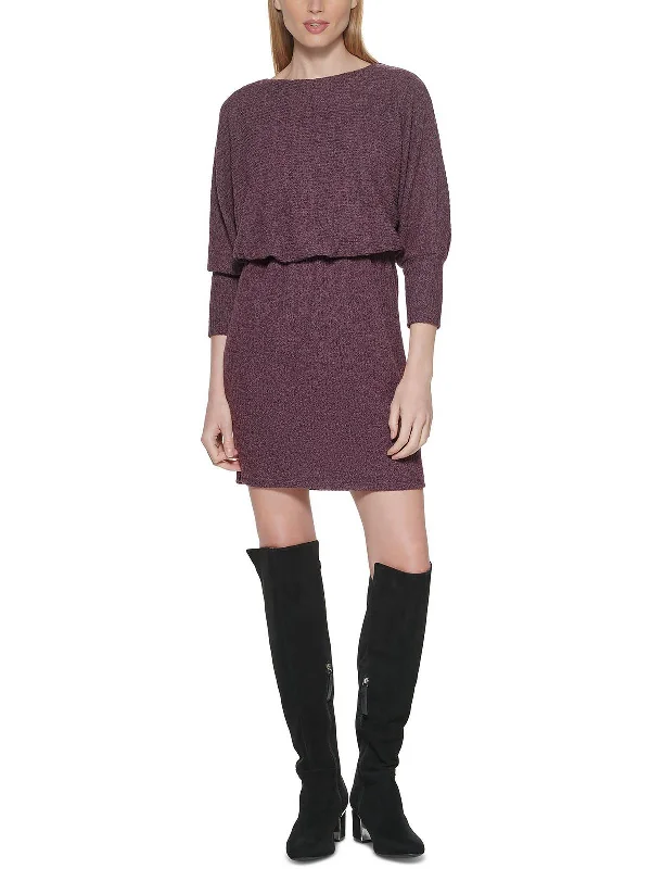 Sartorially-sharpWomens Ribbed Knit Blouson Sweaterdress