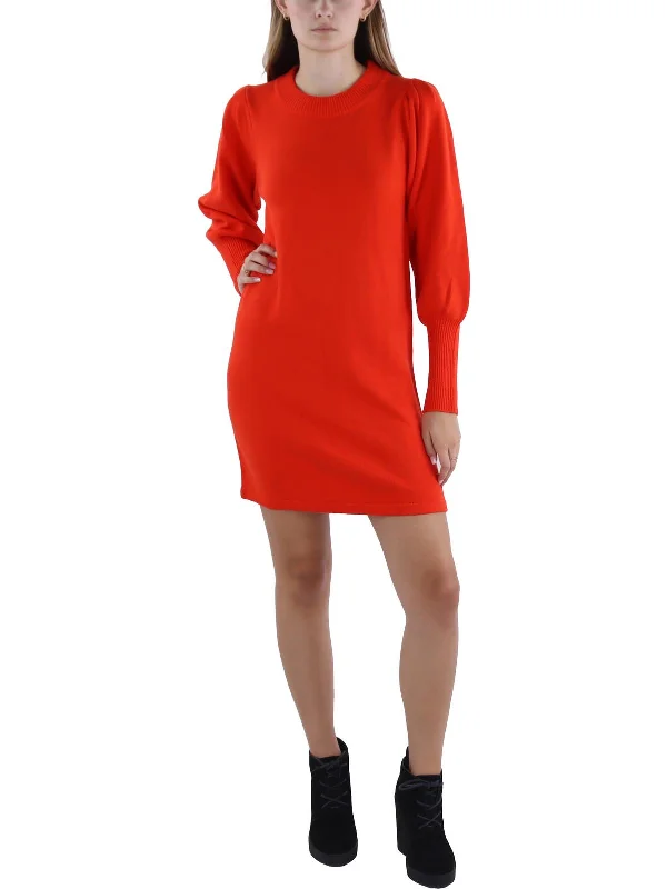 Sophisticated-cleanWomens Ribbed Trim Knee Length Sweaterdress