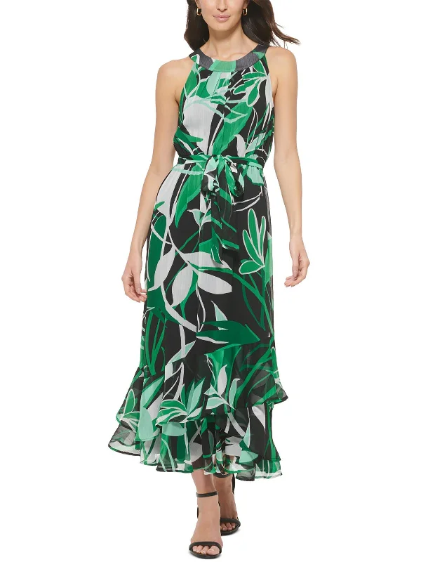 Casual-luxeWomens Ruffle Maxi Halter Dress