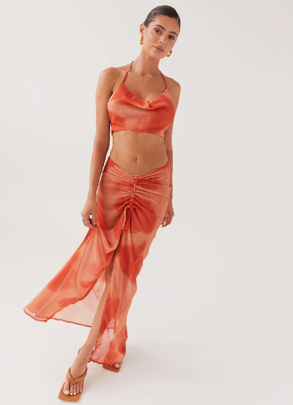 Royal-worthyZenta Ruched Maxi Skirt - Copper