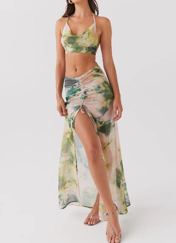 Sun-kissed glamourZenta Ruched Maxi Skirt - Rainforest