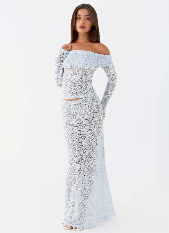LuxeZephyra Lace Maxi Skirt - Blue Cloud