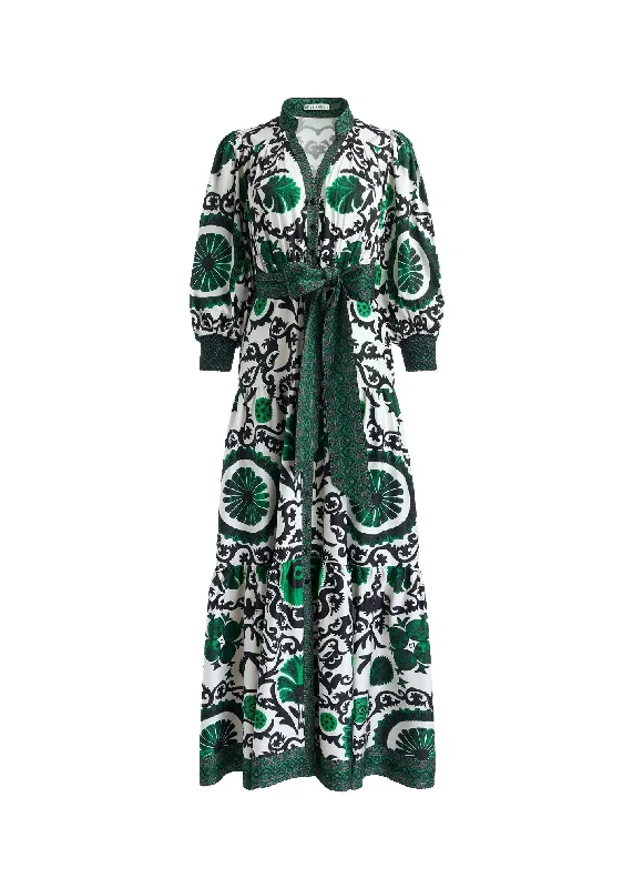 Classic-minimalismAlice + Olivia Cora Voluminous Tiered Midi Shirtdress, Monarch Light Emerald Medium