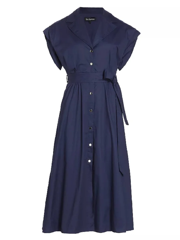 Hip-hop-inspiredCotton Poplin Midi Shirtdress In Navy Blue