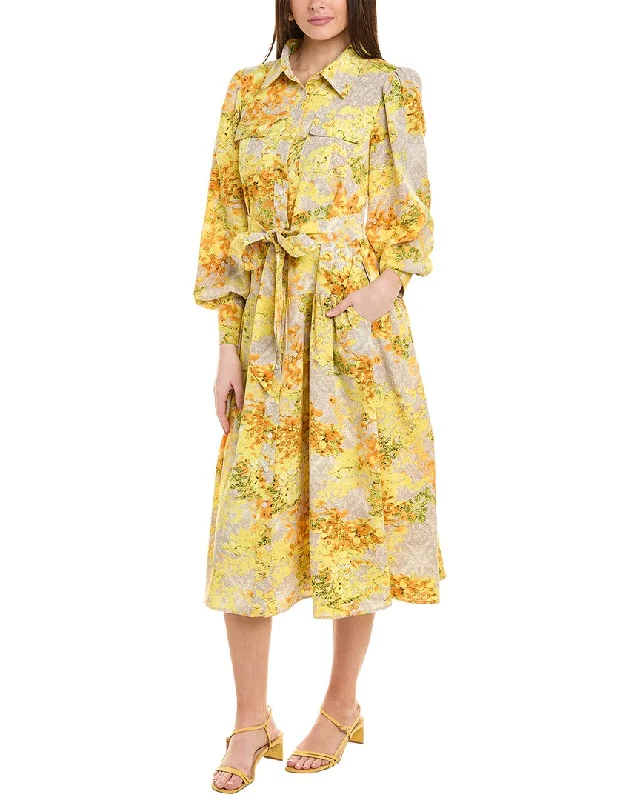 AntiqueGracia Floral Print Bishop Sleeve Shirtdress