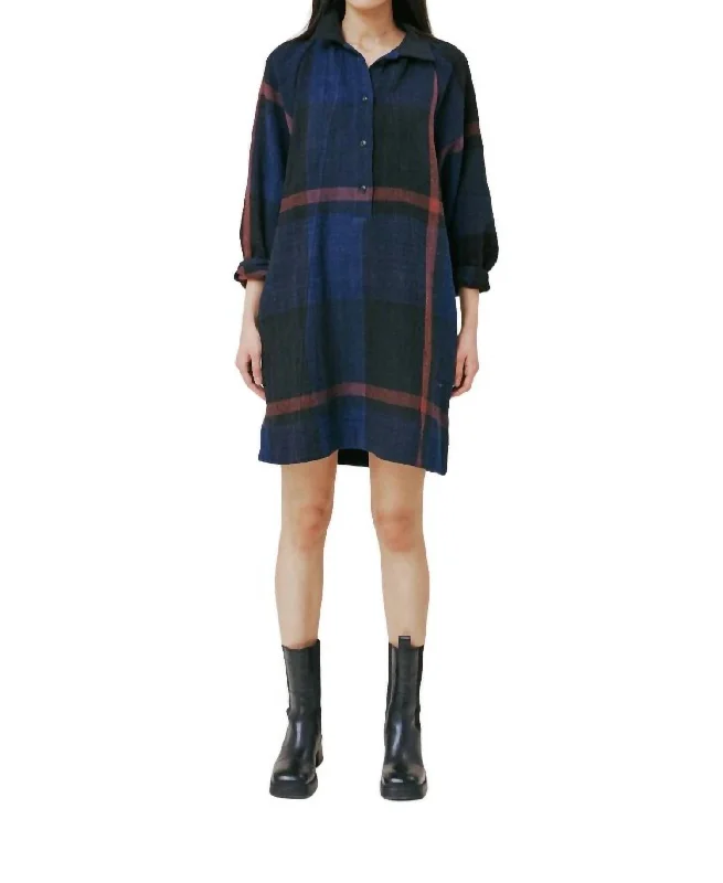 Muted-tonesHilma Shirt Dress In Navy Cotton Plaid