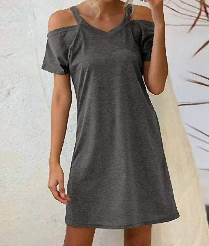 Cool & casualJaime Cold Shoulder T-Shirt Dress In Gray