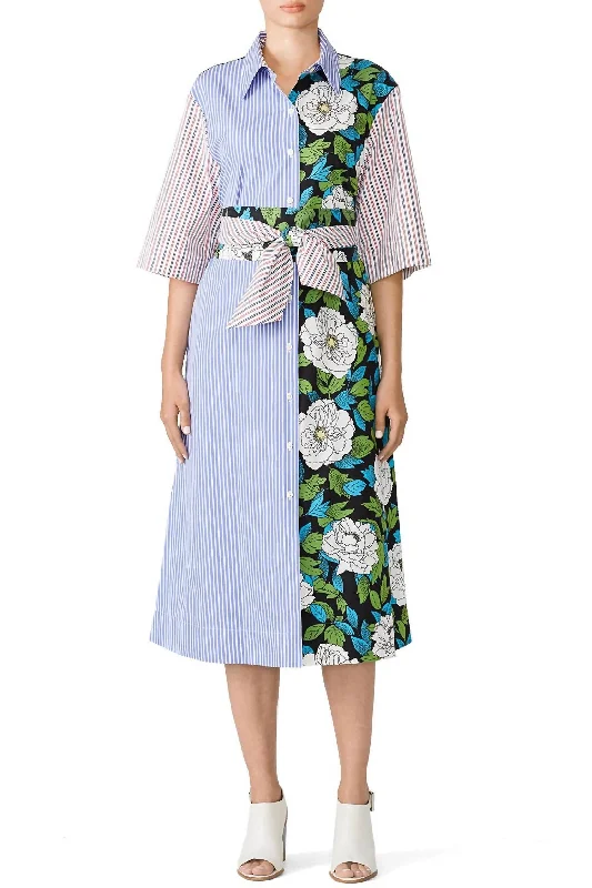 Sleek-tailoringMixed Print Shirtdress In Blue