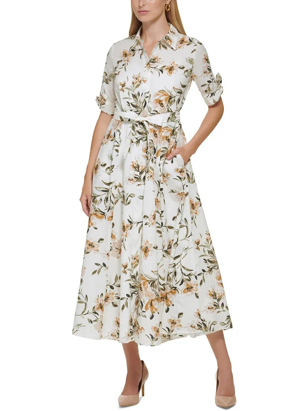 AristocraticPetites Womens Floral Print Maxi Shirtdress