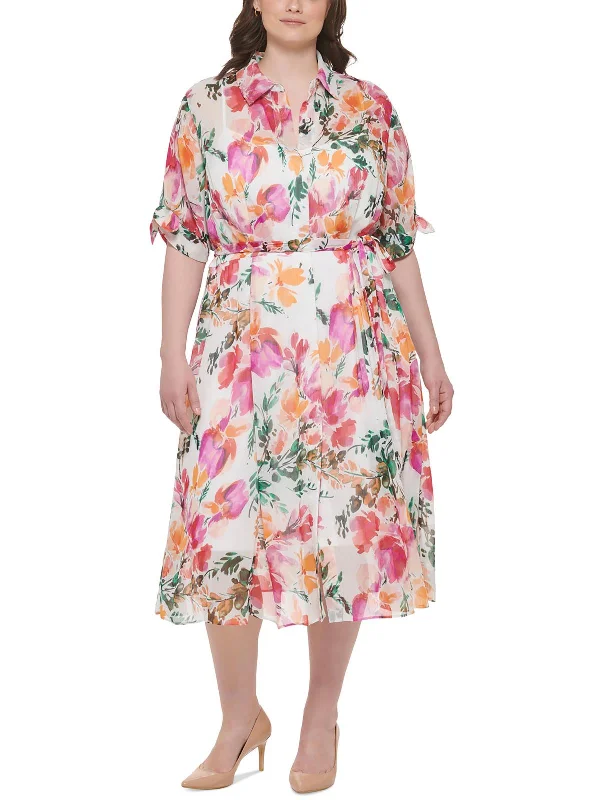Effortlessly-coolPlus Womens Chiffon Midi Shirtdress
