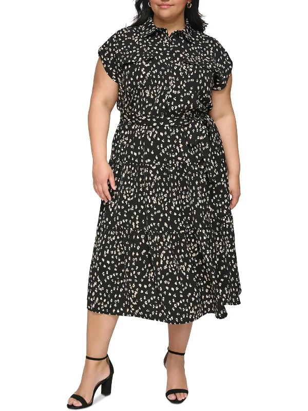 Business-chicPlus Womens Printed Polyester Shirtdress