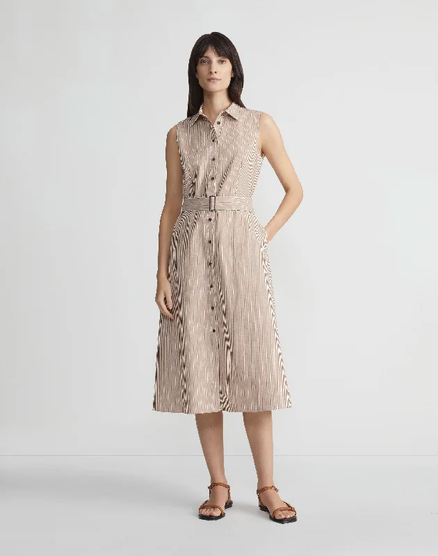 Minimal-chicRailroad Stripe Cotton-Linen Sleeveless Shirtdress