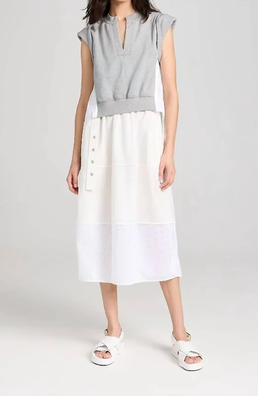 Oversized-trendyRolled Sleeve Sweatshirt Dress In Grey-Melange